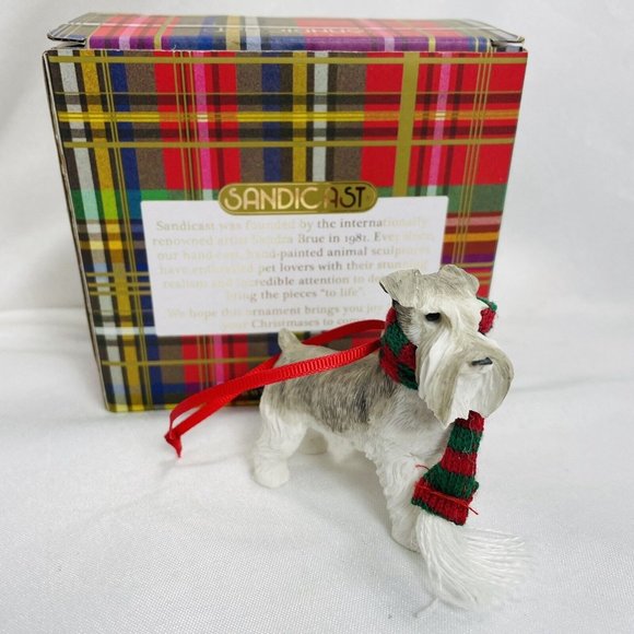 Sandicast Christmas Ornament, Gray Schnauzer Dog Hand Painted Animal - Picture 2 of 10